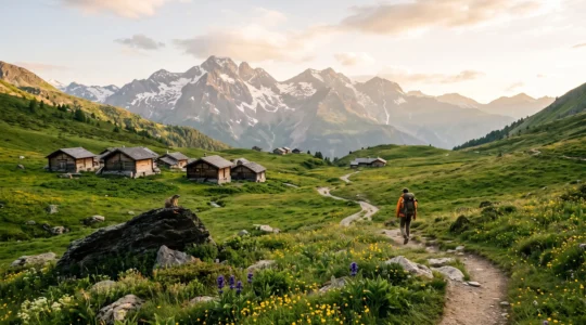 Vue panoramique d'une vallée alpine française en été illustrant le choix entre juin, juillet et août pour des vacances en montagne
